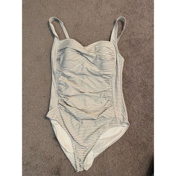 NIPTUCK SWIM Gray/White Striped One Piece Bathing Suit 10 - Picture 2 of 5